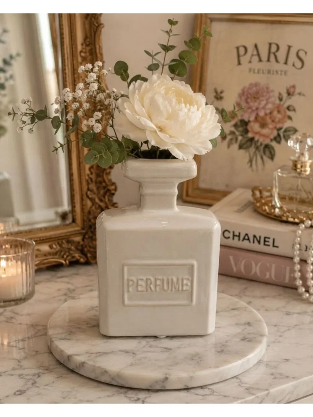 New Ceramic Perfume Bottle Flower Vase Decorative Home Decor Chic Vanity Accent